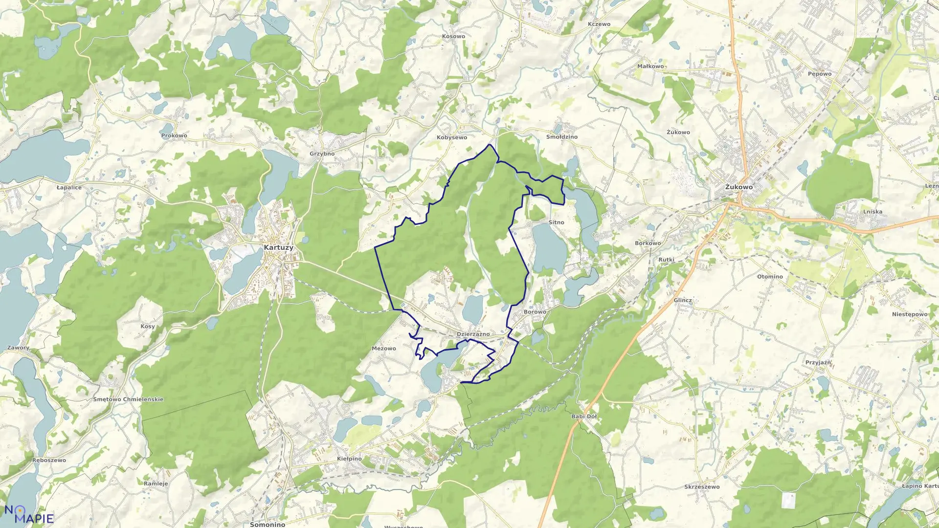 Mapa obrębu Dzierżążno w gminie Kartuzy