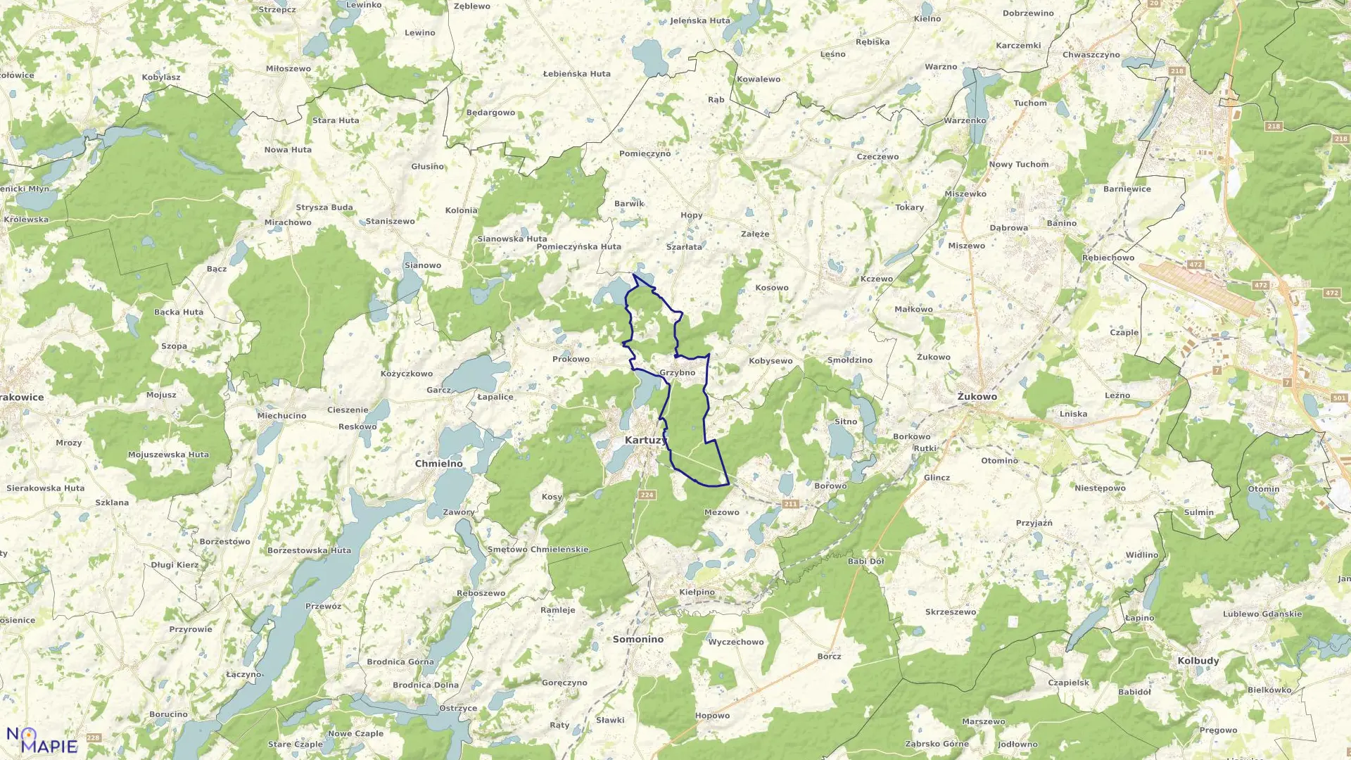 Mapa obrębu Grzybno w gminie Kartuzy