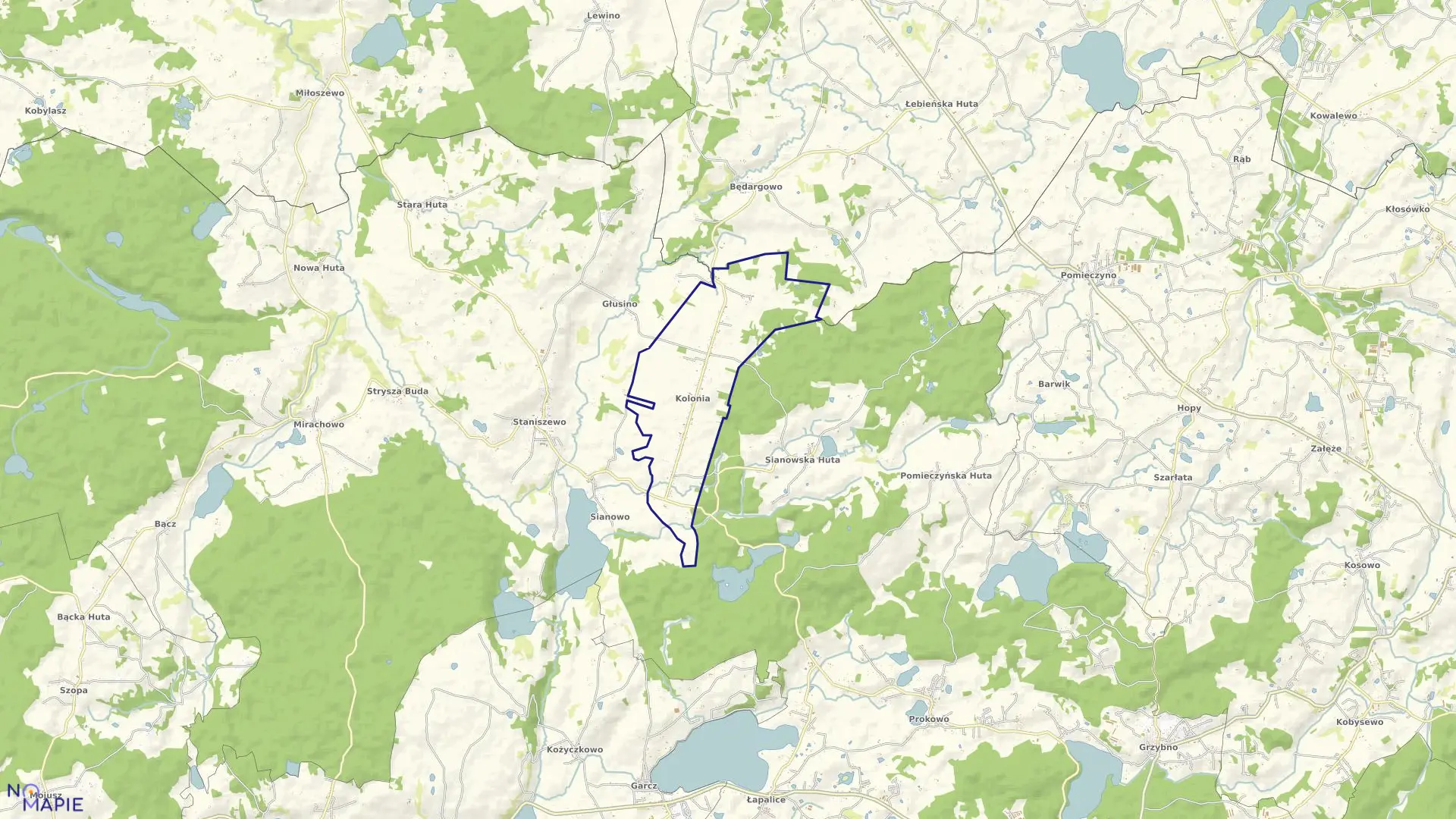 Mapa obrębu Kolonia w gminie Kartuzy